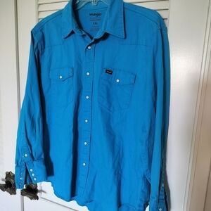 Wrangler Men's Advanced Comfort Turquoise Blue XXL Cowboy Cut Pearl Snap